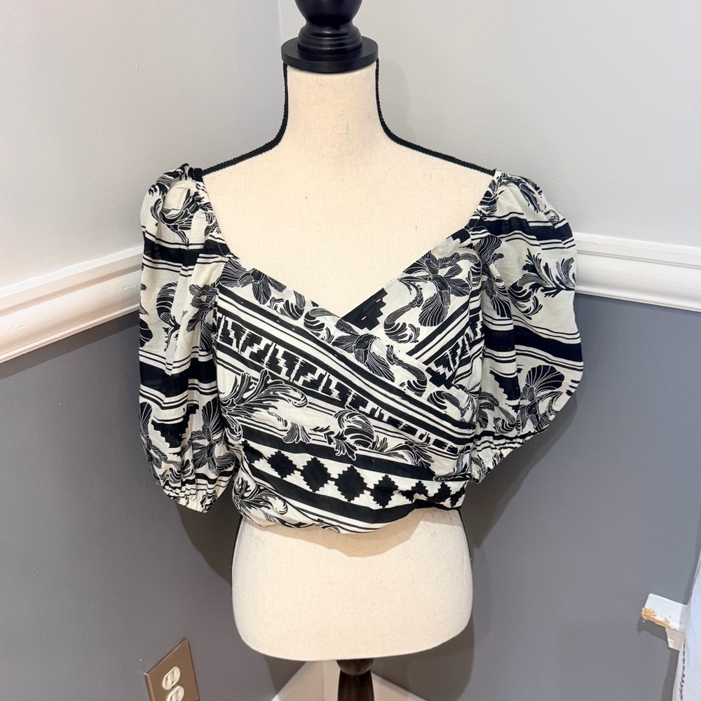Express Black and White Wrap Style Blouse Size Large NWT